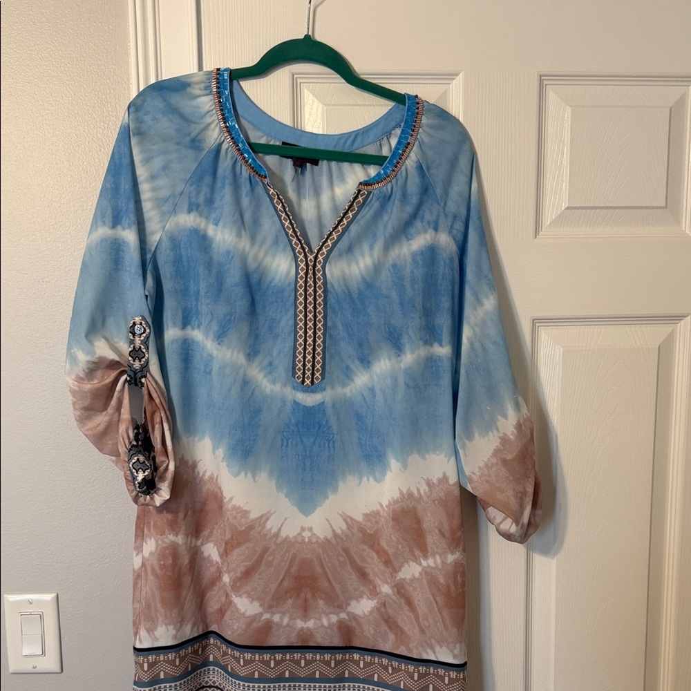 Hale Bob Light Blue Blouse with Subtle Pleat Detail